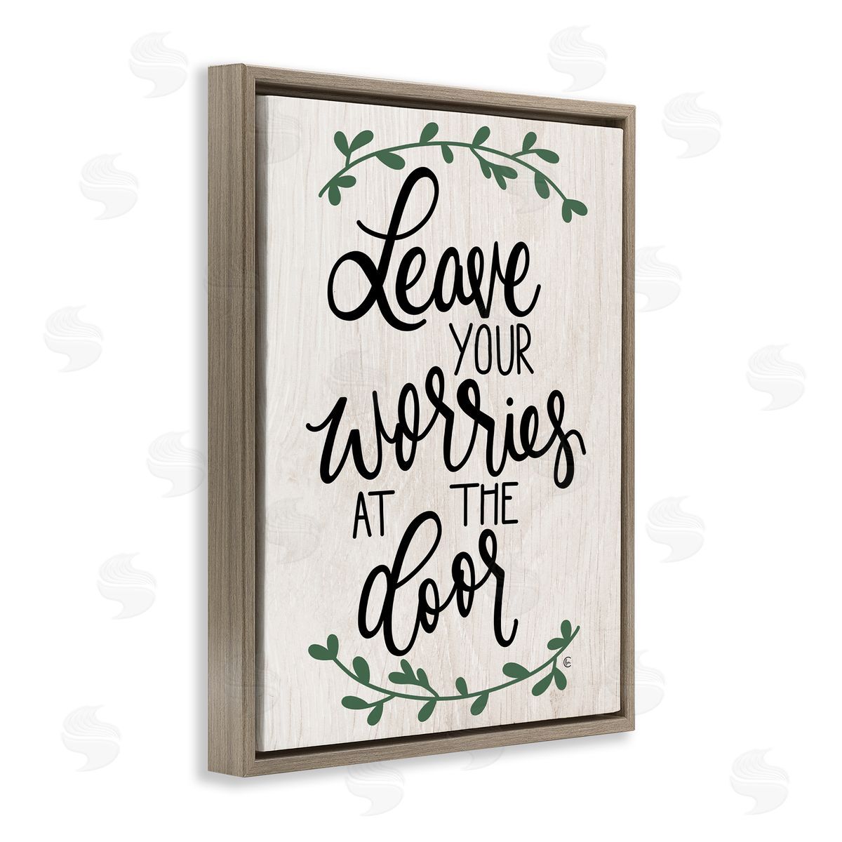 Worries at Door Family Greeting Brown Floating Frame Canvas Wall Art, Home Decor by Fearfully Made Creations