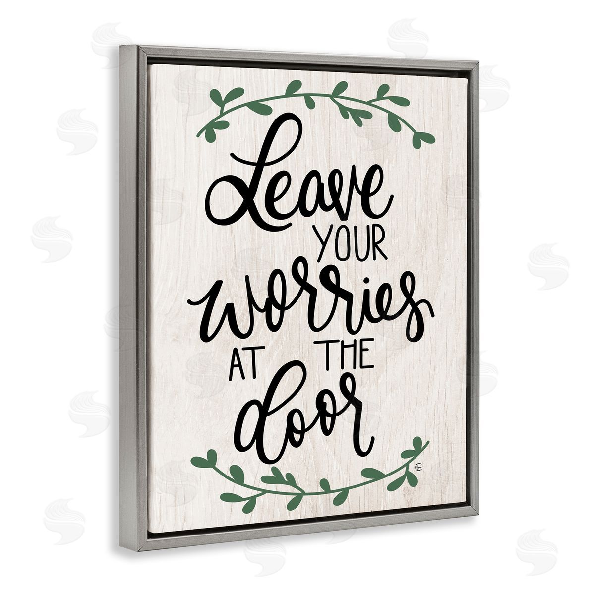 Worries at Door Family Greeting Grey Floating Frame Canvas Wall Art, Home Decor by Fearfully Made Creations