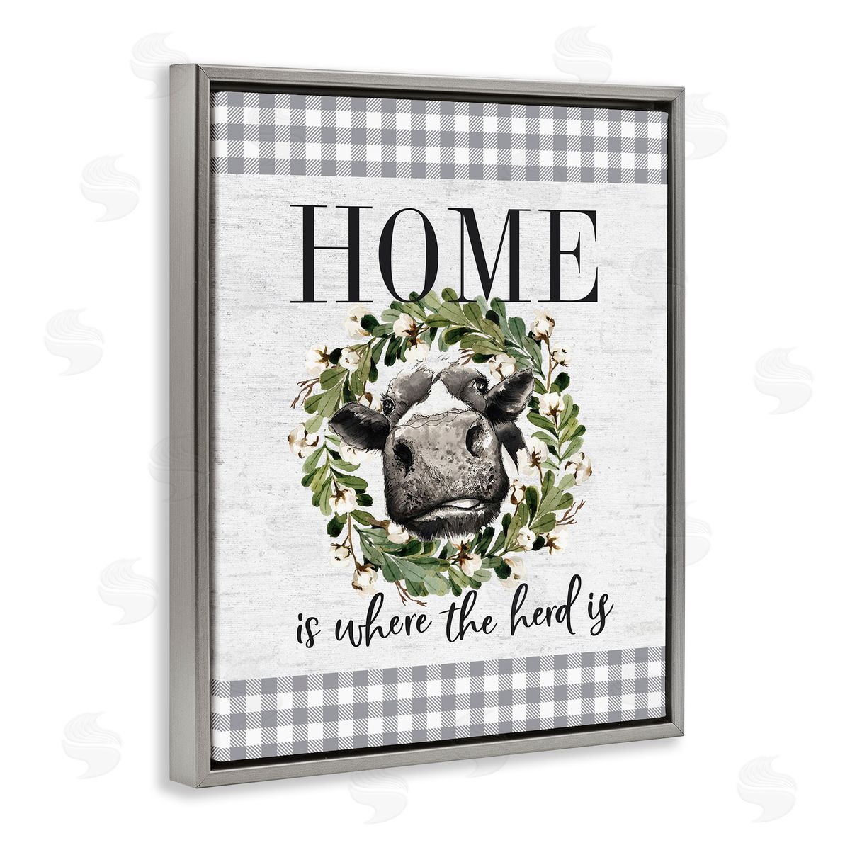 Home's Where the Herd Is Grey Floating Frame Canvas Wall Art, Home Decor by Lettered and Lined