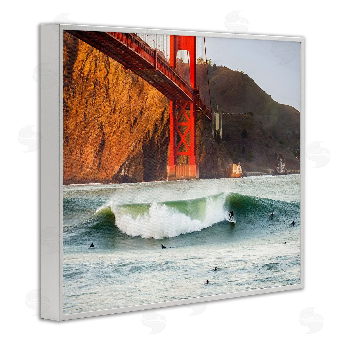 Golden Gate Surfers California White Frame Print Wall Art, Home Decor by Dave Gordon