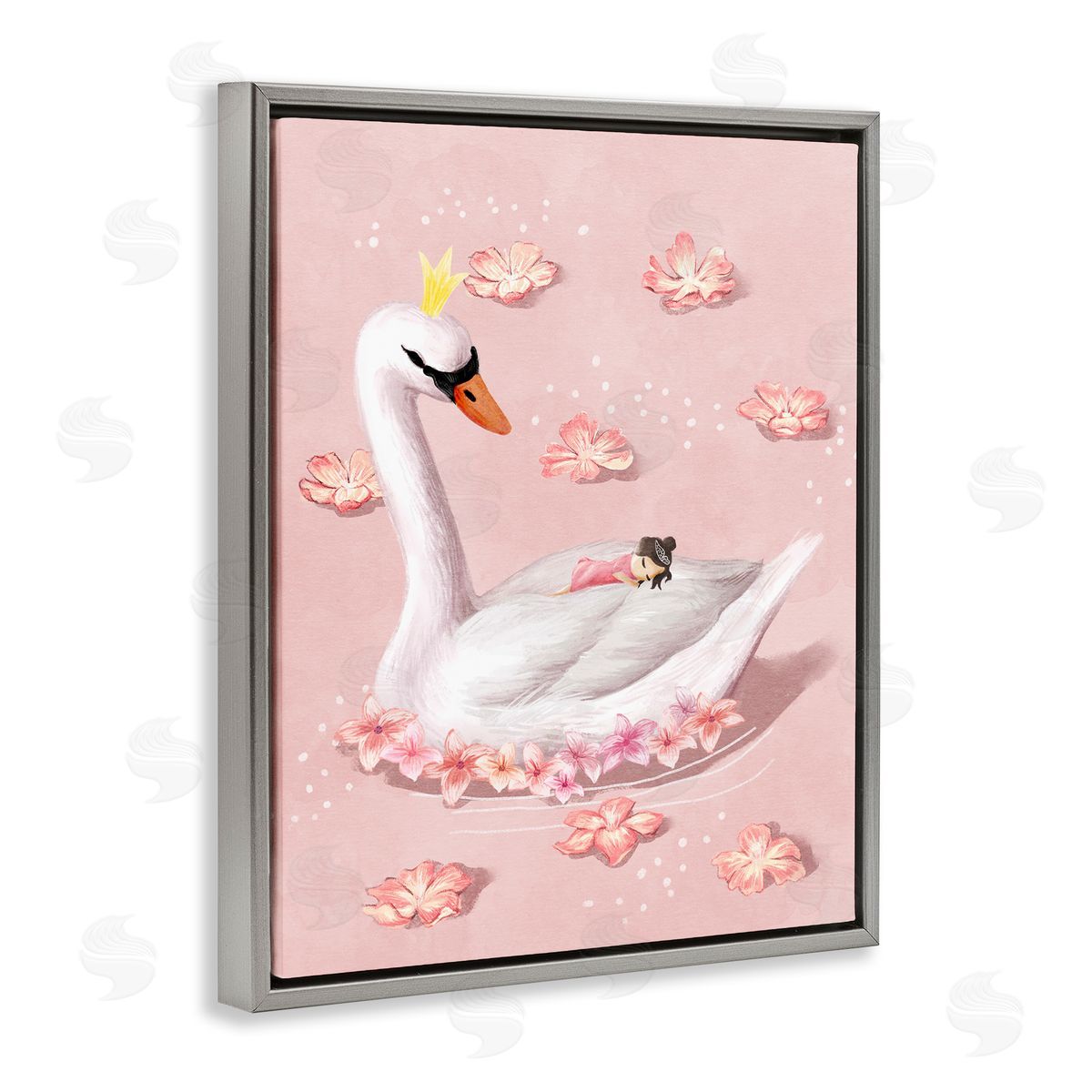 Nursery Swan with Princess Grey Floating Frame Canvas Wall Art, Home Decor by Ziwei Li