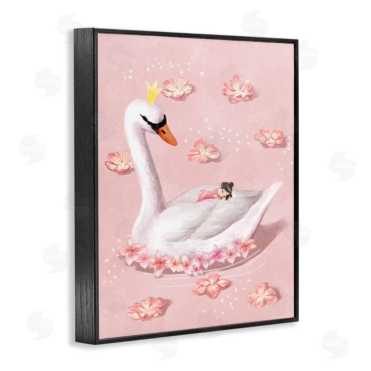 Nursery Swan with Princess Black Frame Print Wall Art, Home Decor by Ziwei Li
