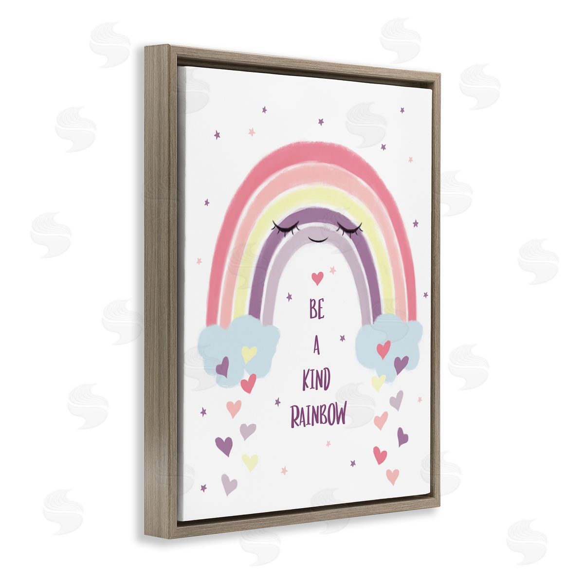 Be A Kind Rainbow with Hearts Brown Floating Frame Canvas Wall Art, Home Decor by Ziwei Li