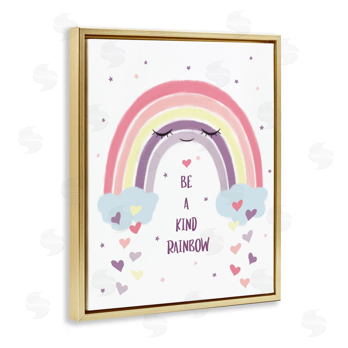 Be A Kind Rainbow with Hearts Gold Floating Frame Canvas Wall Art, Home Decor by Ziwei Li