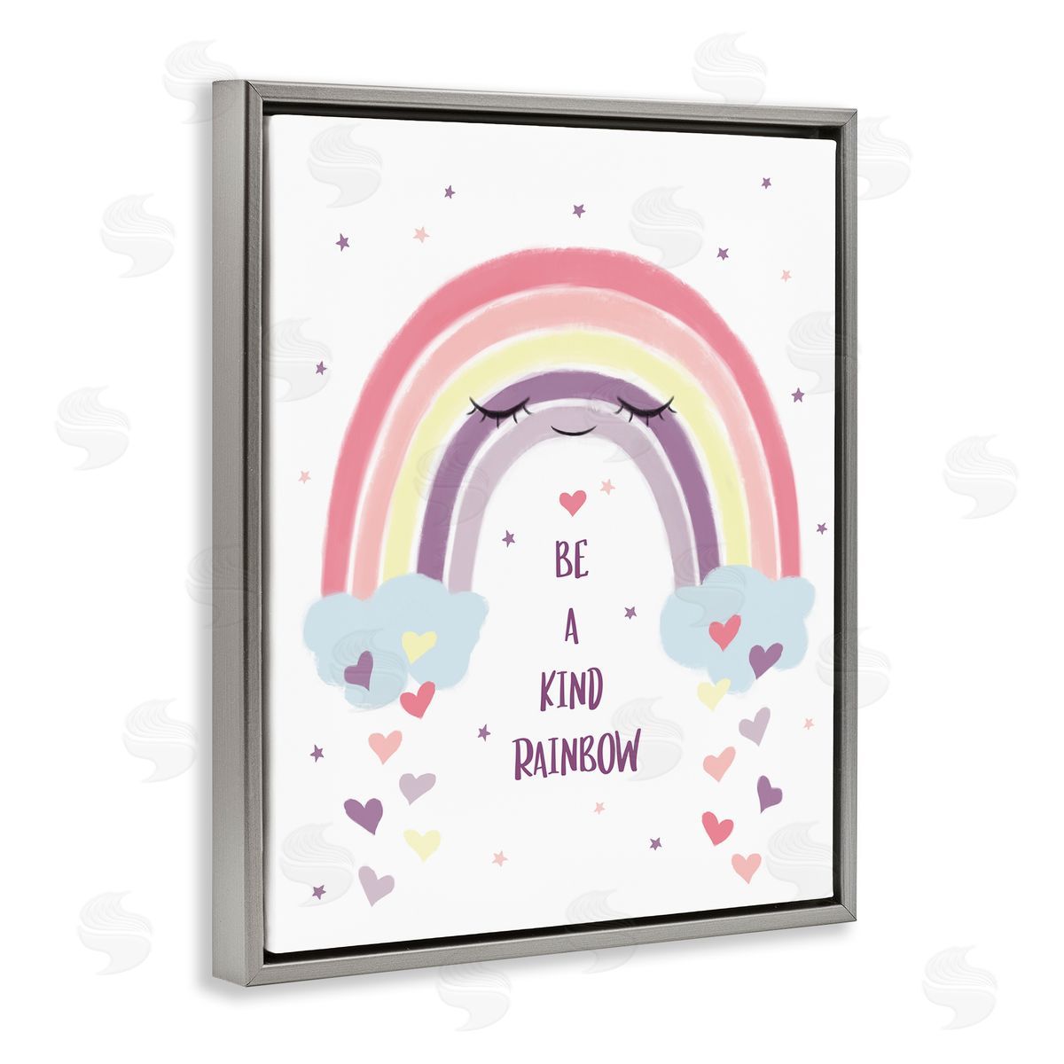 Be A Kind Rainbow with Hearts Grey Floating Frame Canvas Wall Art, Home Decor by Ziwei Li
