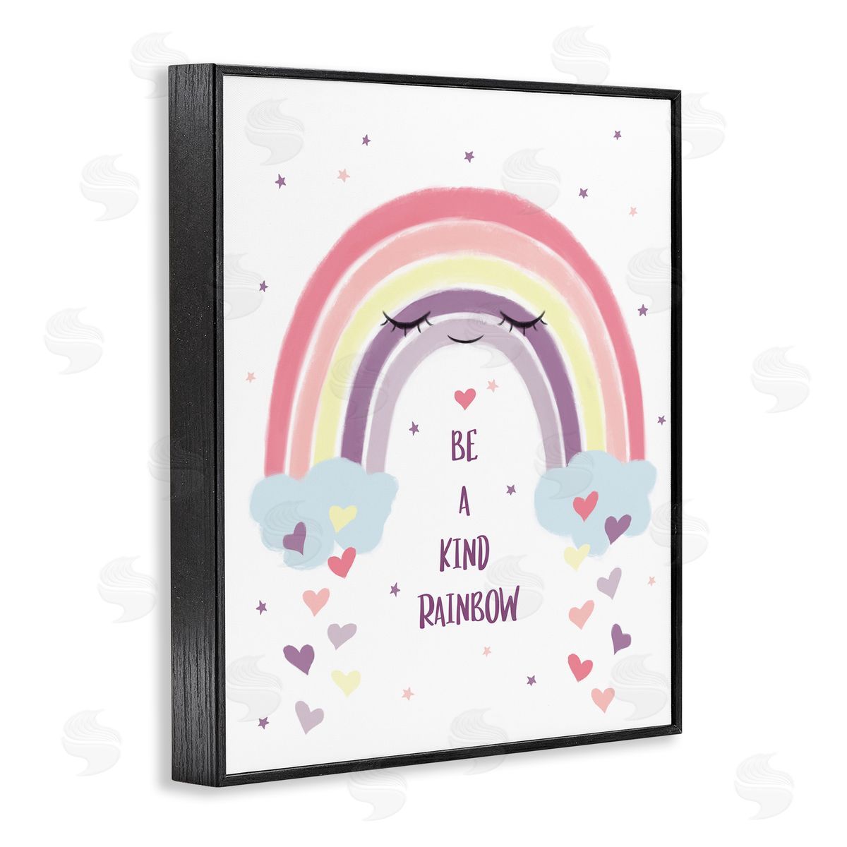 Be A Kind Rainbow with Hearts Black Frame Print Wall Art, Home Decor by Ziwei Li