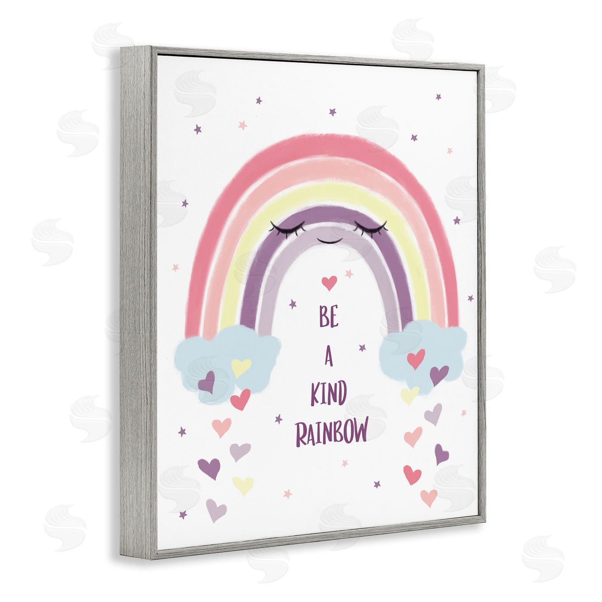 Be A Kind Rainbow with Hearts Grey Frame Print Wall Art, Home Decor by Ziwei Li
