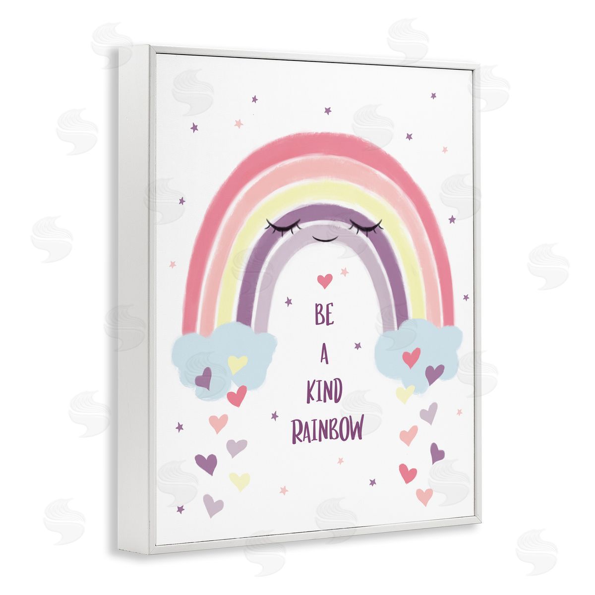 Be A Kind Rainbow with Hearts White Frame Print Wall Art, Home Decor by Ziwei Li