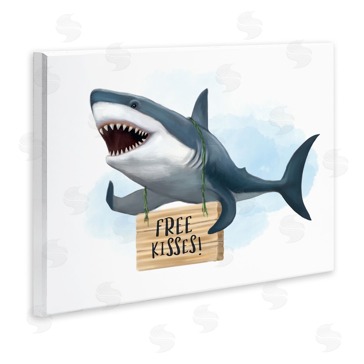 Shark with Free Kisses Sign Wood Plaque Wall Art, Home Decor by Ziwei Li