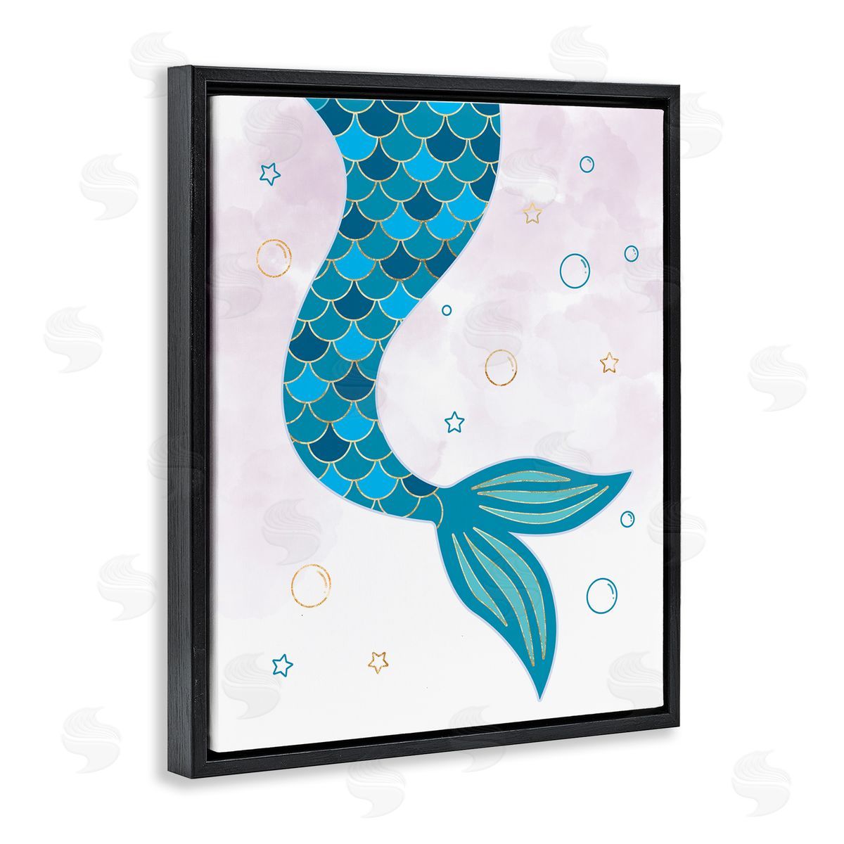 Mermaid Tail and Bubbles Black Floating Frame Canvas Wall Art, Home Decor by Ziwei Li