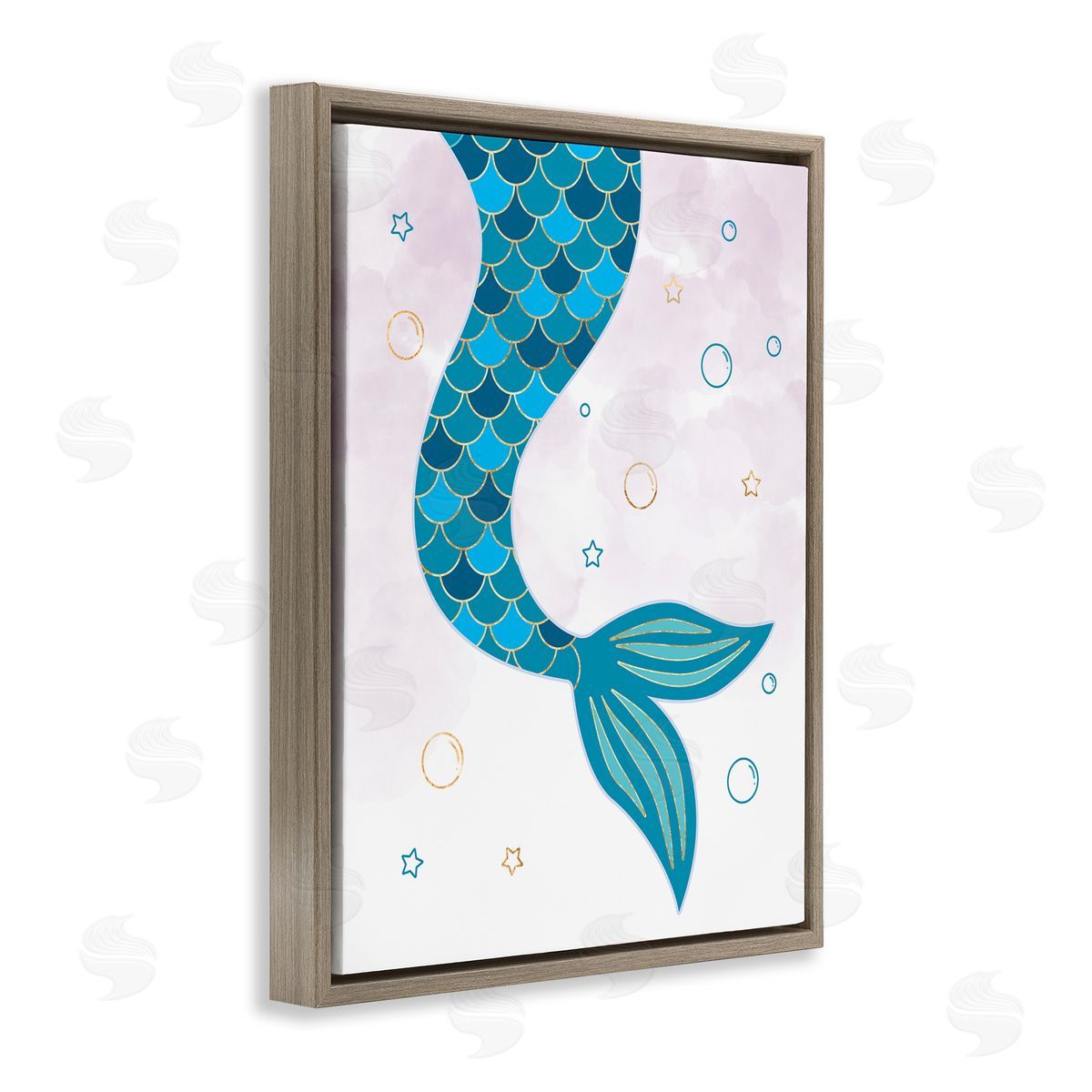 Mermaid Tail and Bubbles Brown Floating Frame Canvas Wall Art, Home Decor by Ziwei Li