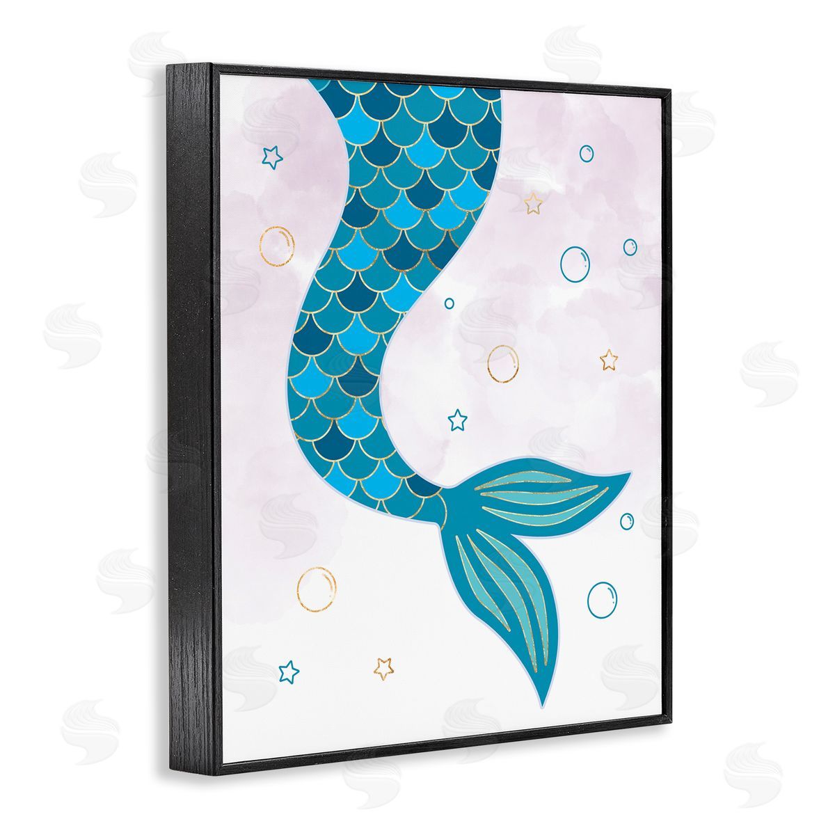 Mermaid Tail and Bubbles Black Frame Print Wall Art, Home Decor by Ziwei Li