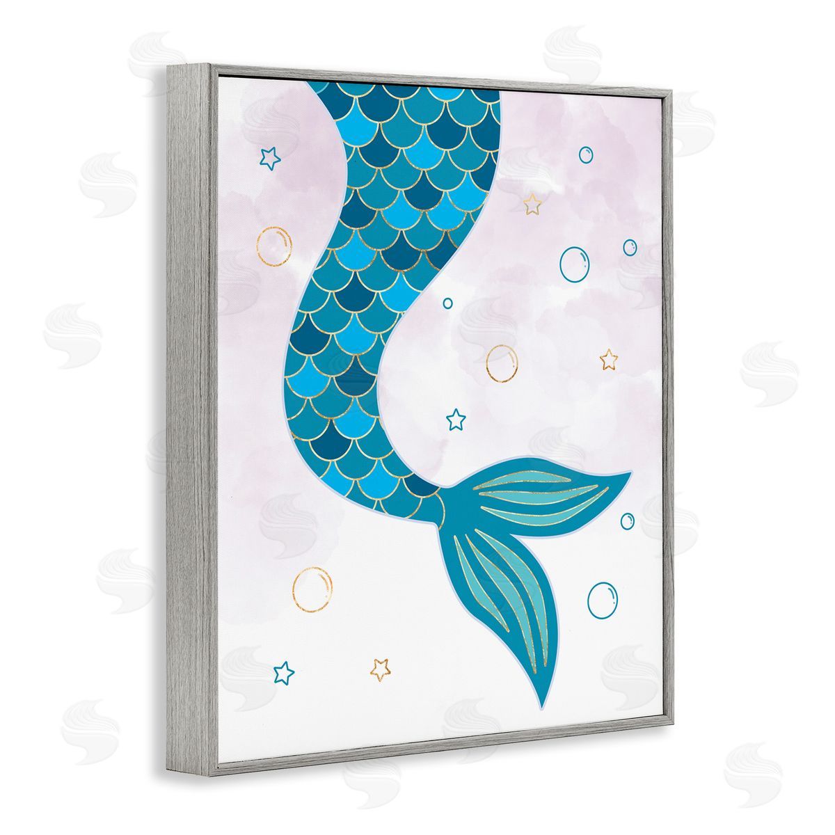 Mermaid Tail and Bubbles Grey Frame Print Wall Art, Home Decor by Ziwei Li