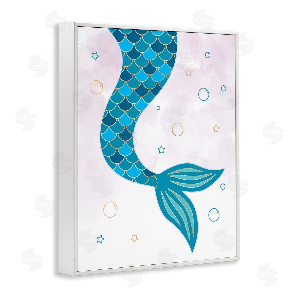 Mermaid Tail and Bubbles White Frame Print Wall Art, Home Decor by Ziwei Li