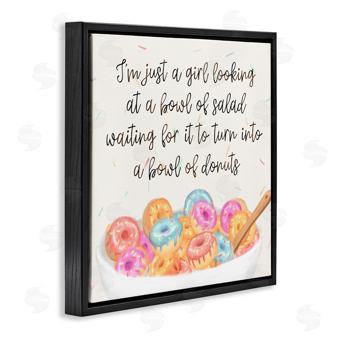 Just a Girl Looking for Donuts Black Floating Frame Canvas Wall Art, Home Decor by Ziwei Li