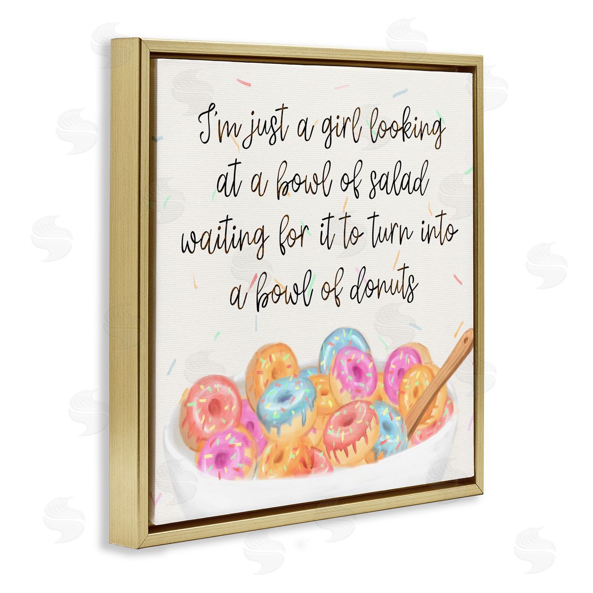 Just a Girl Looking for Donuts Gold Floating Frame Canvas Wall Art, Home Decor by Ziwei Li