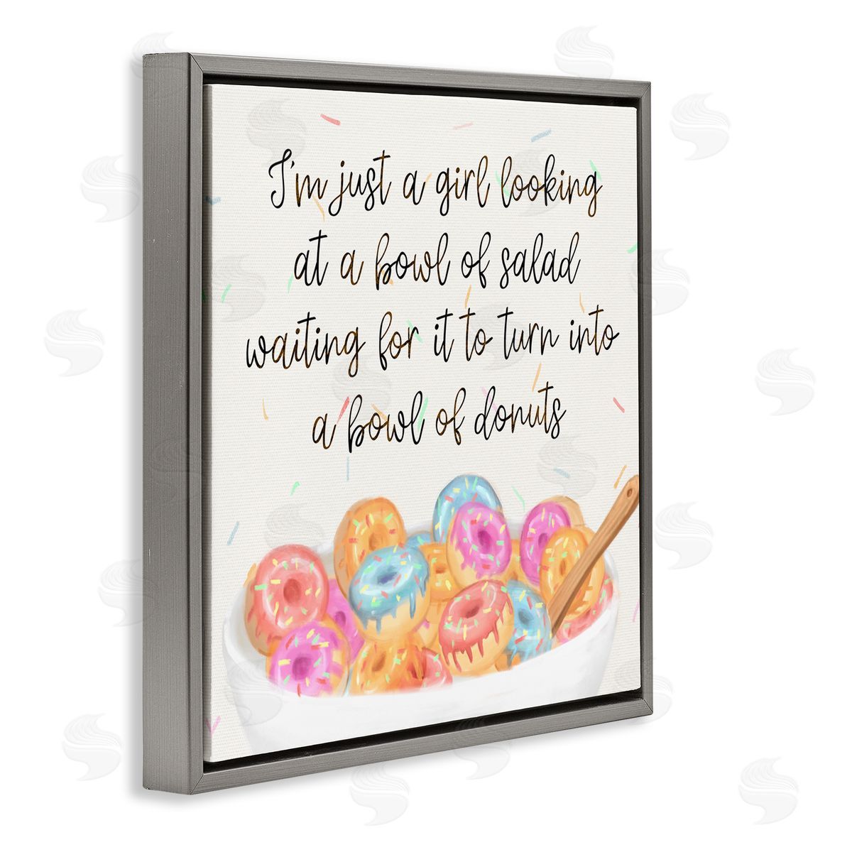 Just a Girl Looking for Donuts Grey Floating Frame Canvas Wall Art, Home Decor by Ziwei Li