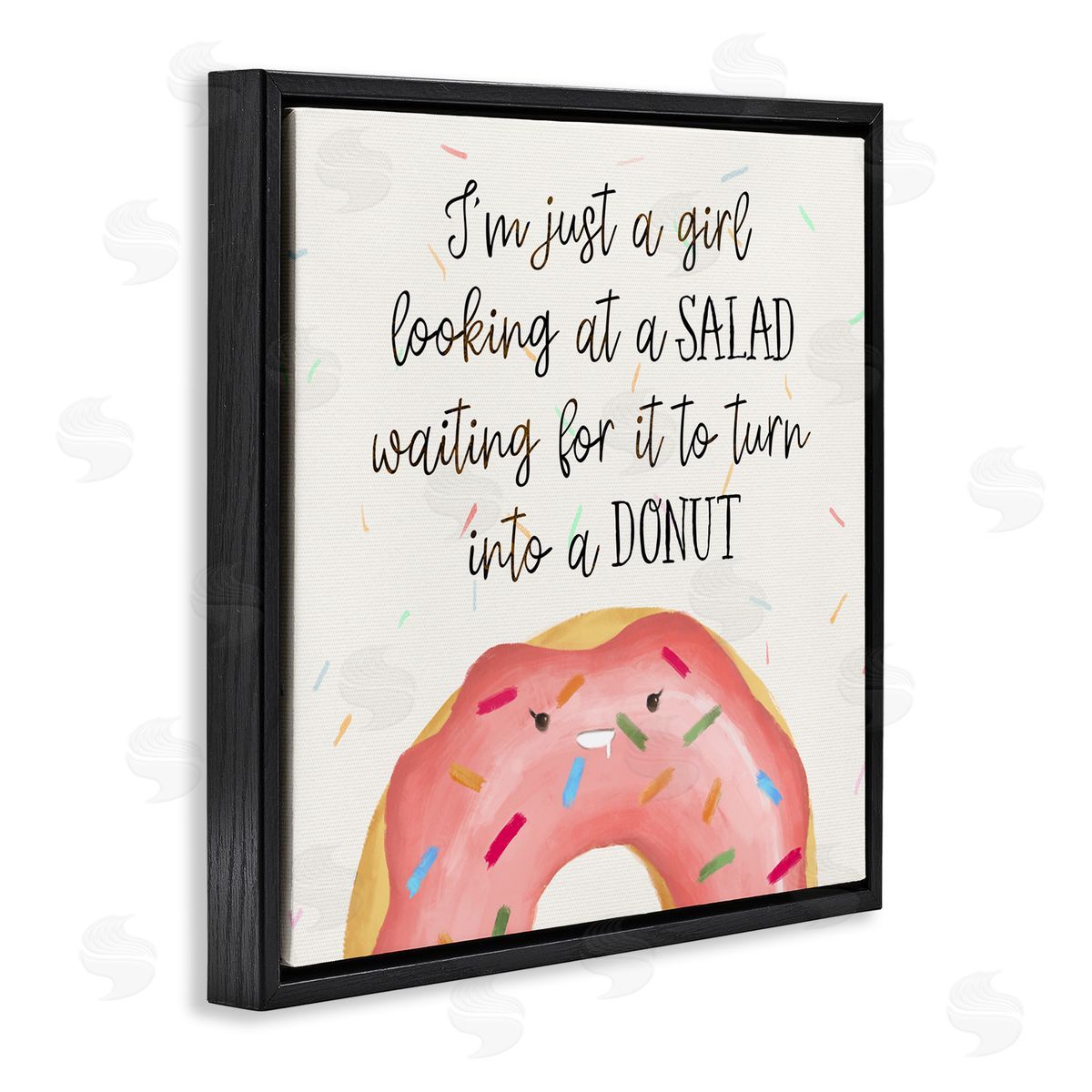 Just a Girl Looking at Salad Black Floating Frame Canvas Wall Art, Home Decor by Ziwei Li