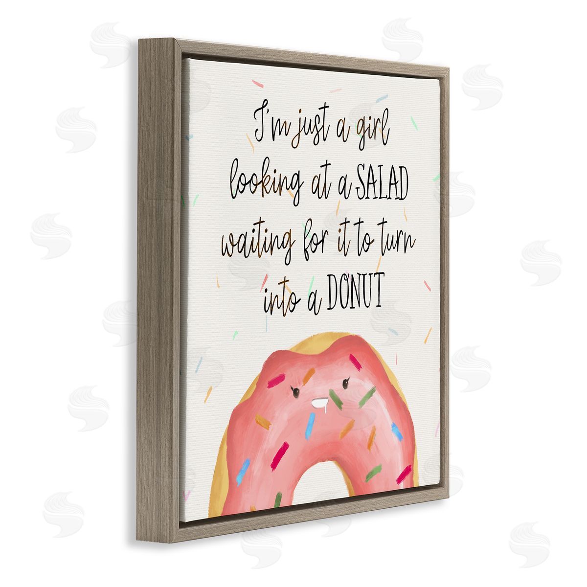 Just a Girl Looking at Salad Brown Floating Frame Canvas Wall Art, Home Decor by Ziwei Li