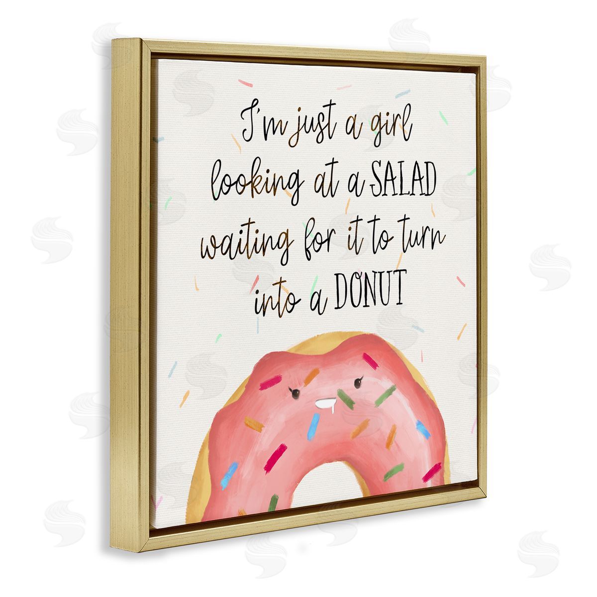 Just a Girl Looking at Salad Gold Floating Frame Canvas Wall Art, Home Decor by Ziwei Li