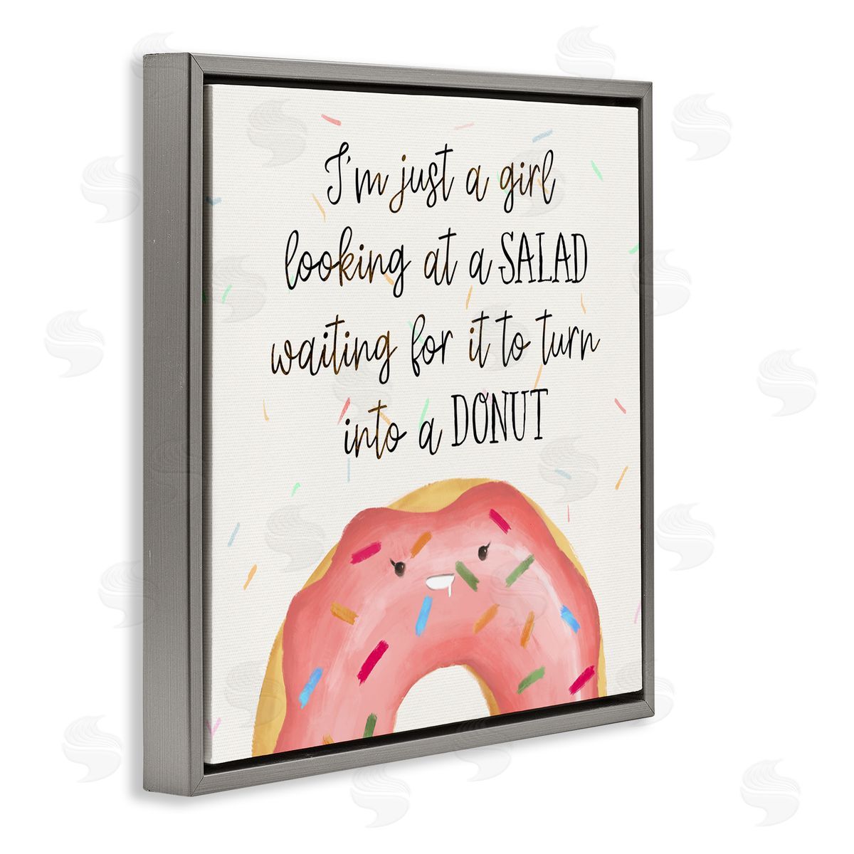 Just a Girl Looking at Salad Grey Floating Frame Canvas Wall Art, Home Decor by Ziwei Li