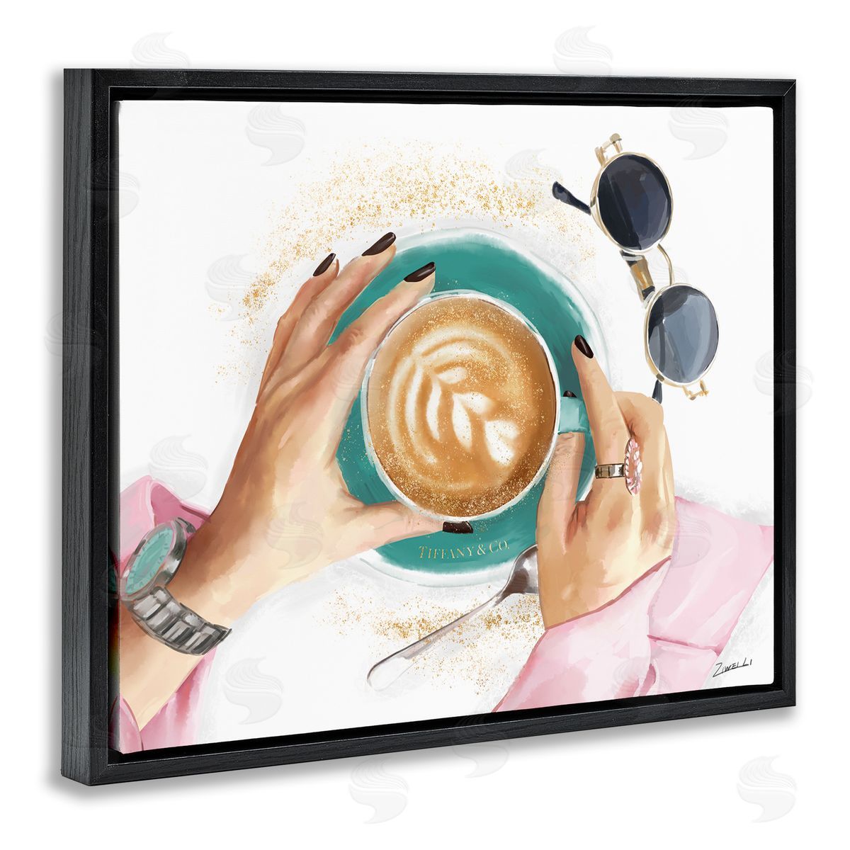 Latte Art with Fashion Accent Black Floating Frame Canvas Wall Art, Home Decor by Ziwei Li