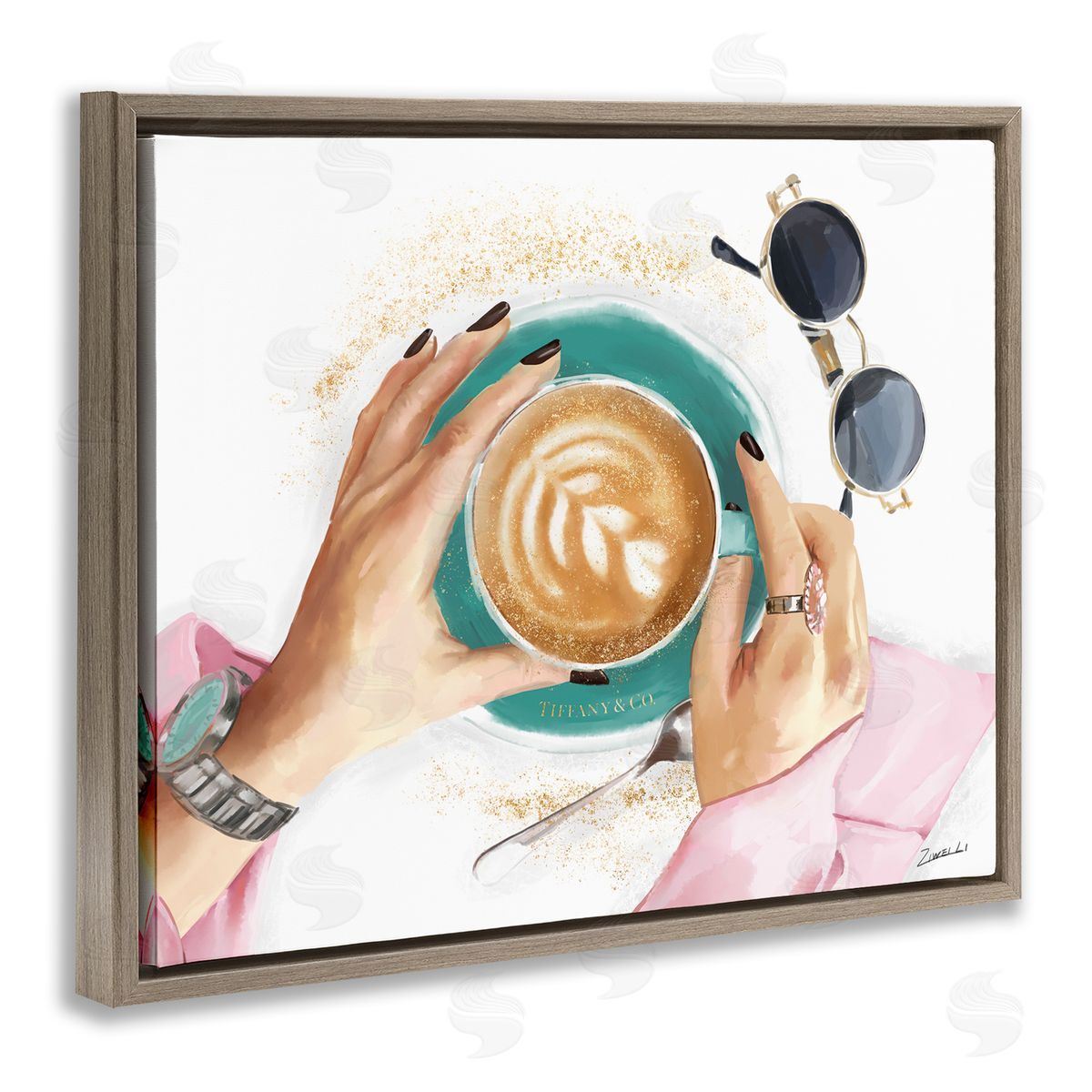 Latte Art with Fashion Accent Brown Floating Frame Canvas Wall Art, Home Decor by Ziwei Li