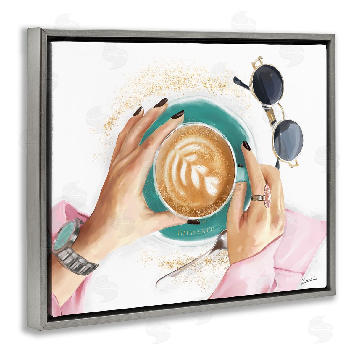 Latte Art with Fashion Accent Grey Floating Frame Canvas Wall Art, Home Decor by Ziwei Li