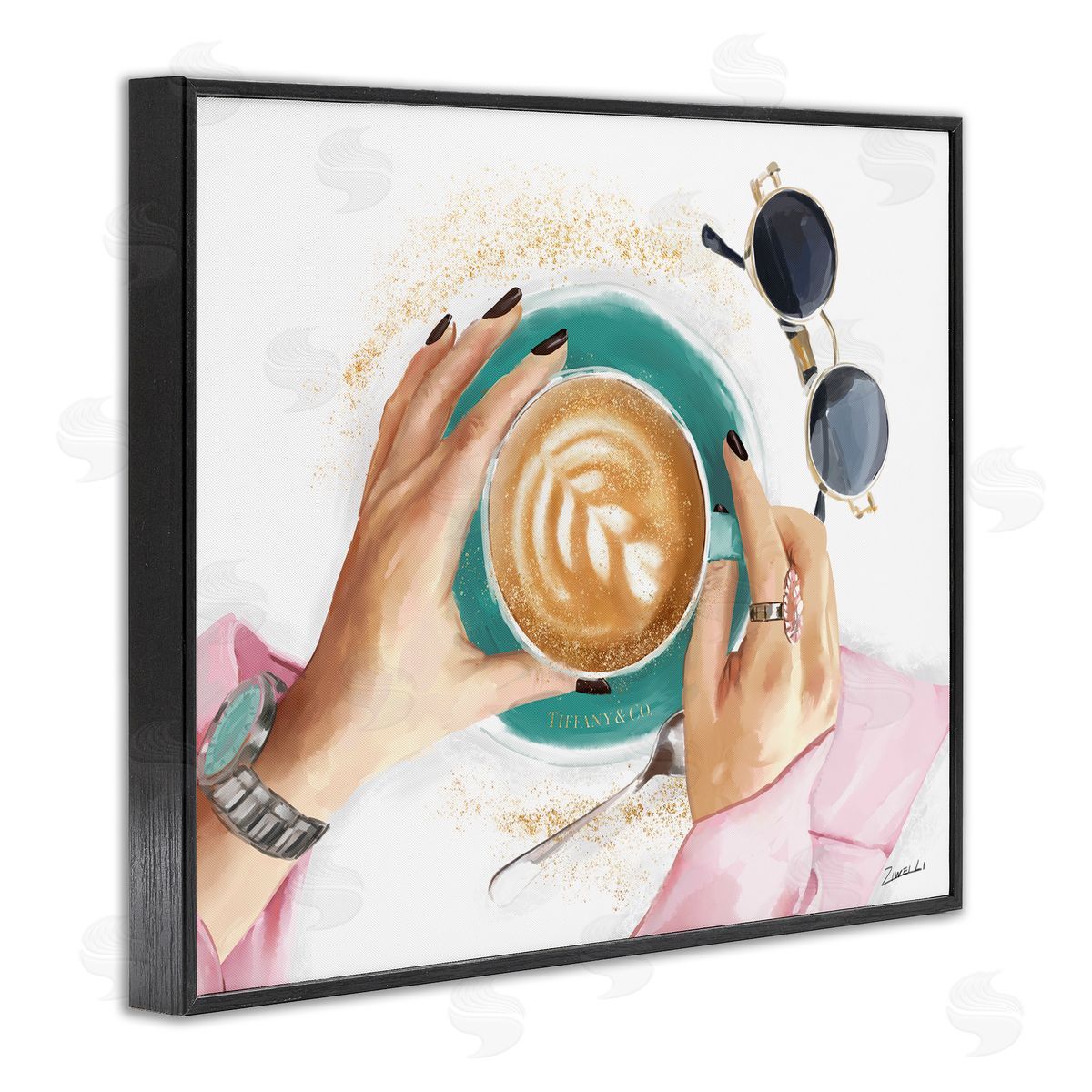 Latte Art with Fashion Accent Black Frame Print Wall Art, Home Decor by Ziwei Li
