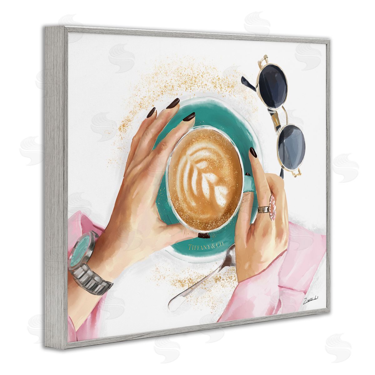 Latte Art with Fashion Accent Grey Frame Print Wall Art, Home Decor by Ziwei Li