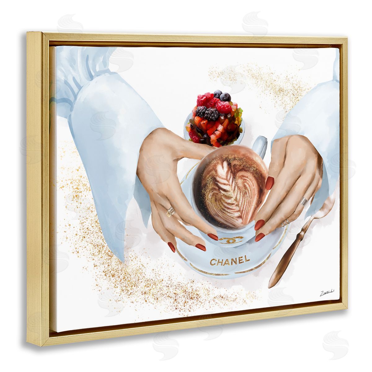 Coffee Cup with Fashion Detail Gold Floating Frame Canvas Wall Art, Home Decor by Ziwei Li