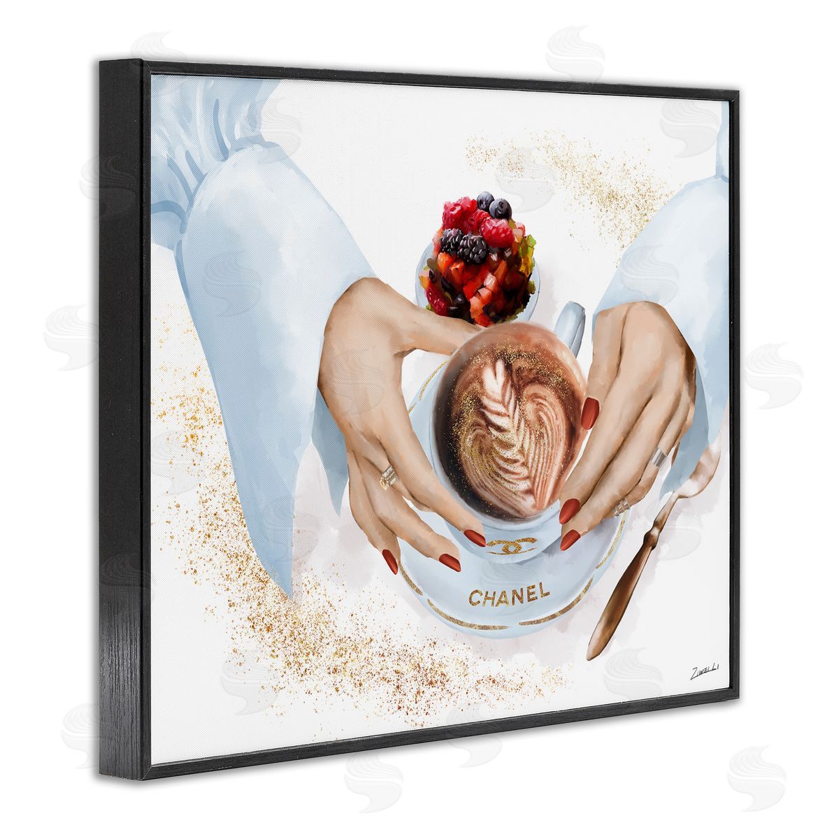 Coffee Cup with Fashion Detail Black Frame Print Wall Art, Home Decor by Ziwei Li