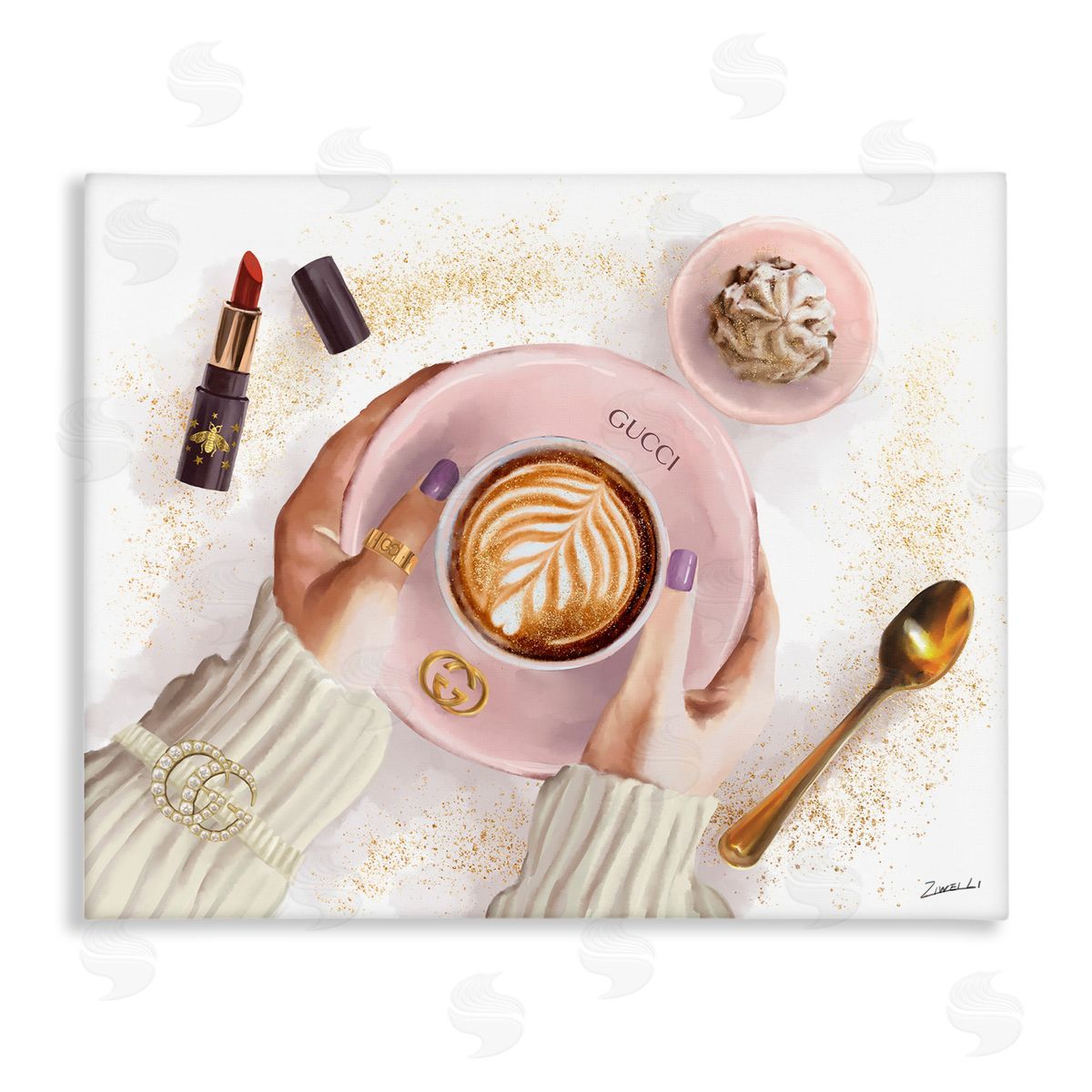 Cappuccino Art with Fashion Accent Canvas Wall Art, Home Decor by Ziwei Li