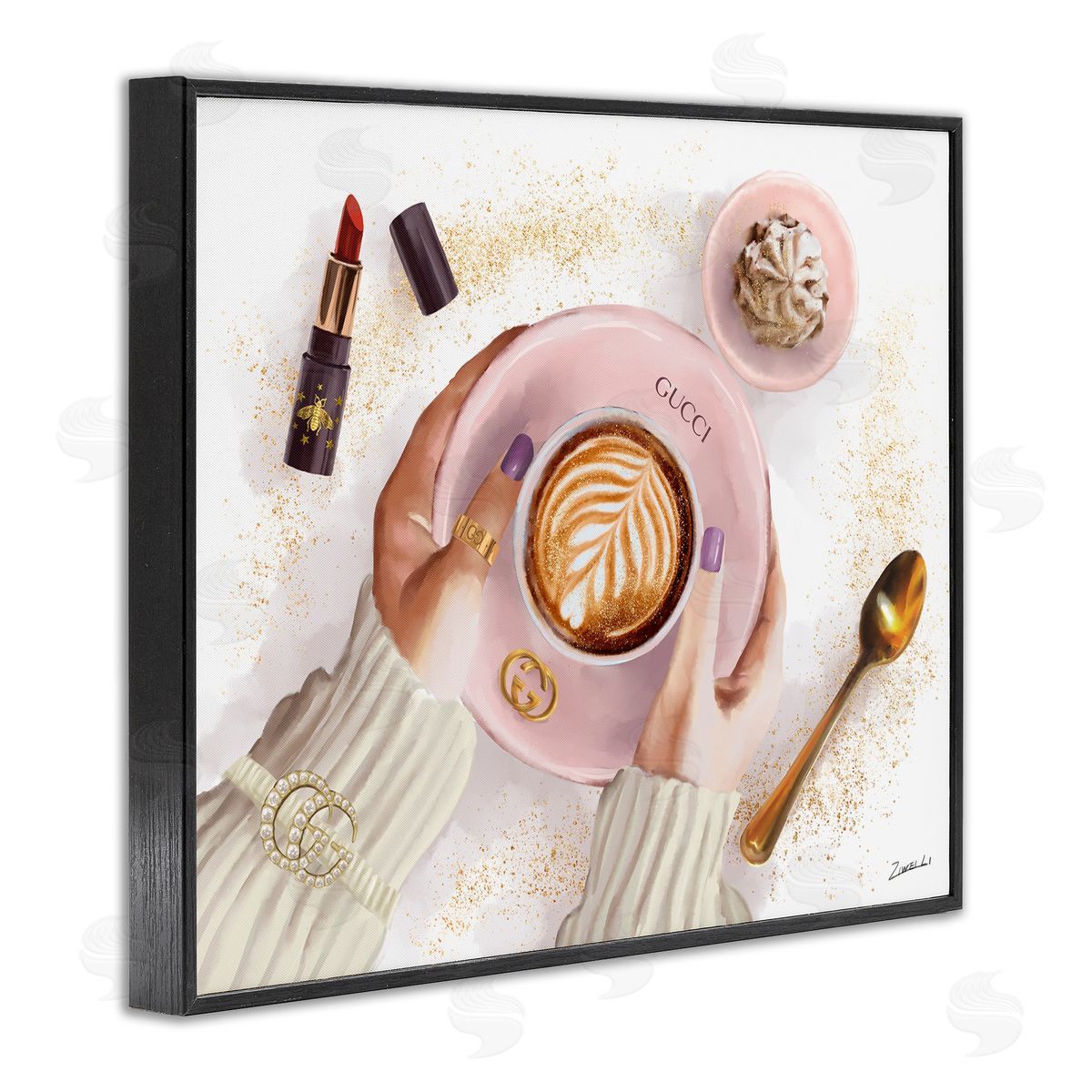 Cappuccino Art with Fashion Accent Black Frame Print Wall Art, Home Decor by Ziwei Li