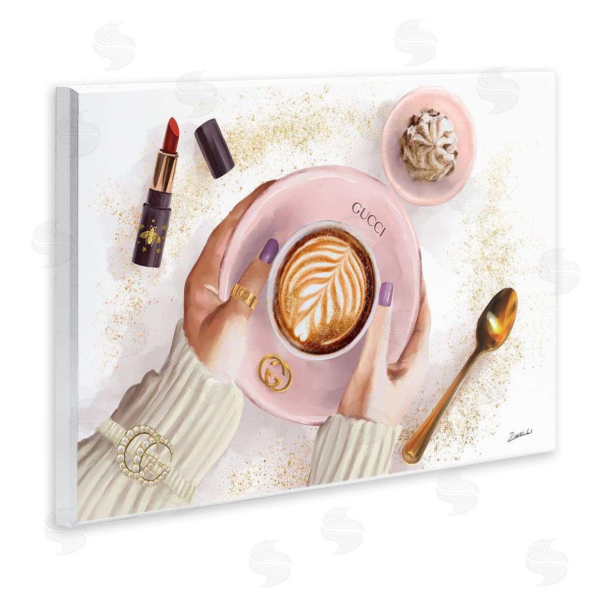 Cappuccino Art with Fashion Accent Wood Plaque Wall Art, Home Decor by Ziwei Li