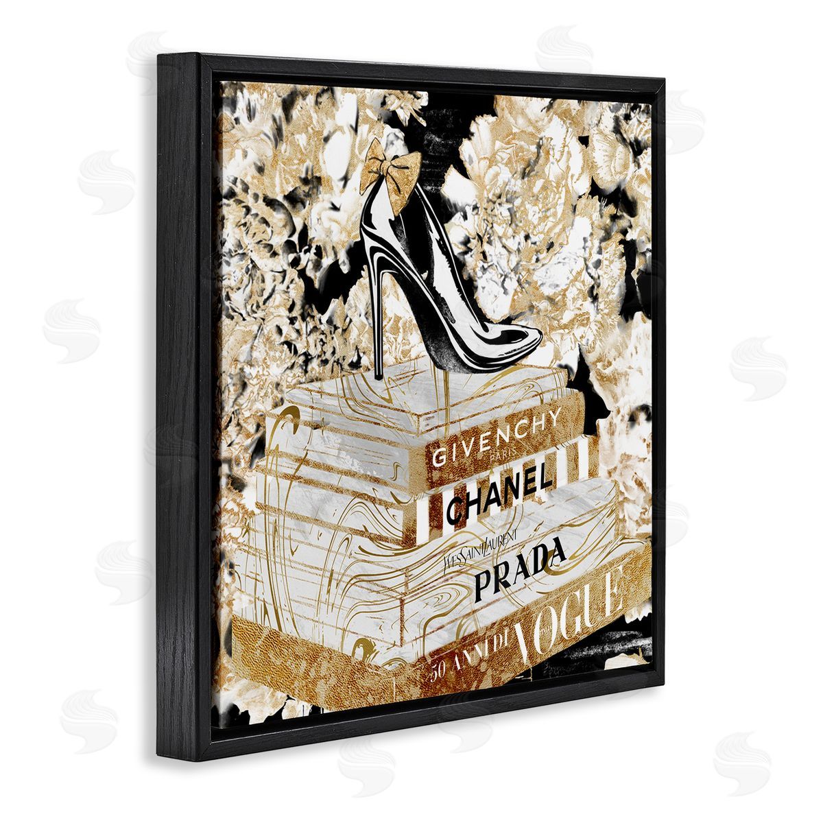 Black Heels on Golden Books Black Floating Frame Canvas Wall Art, Home Decor by Ziwei Li