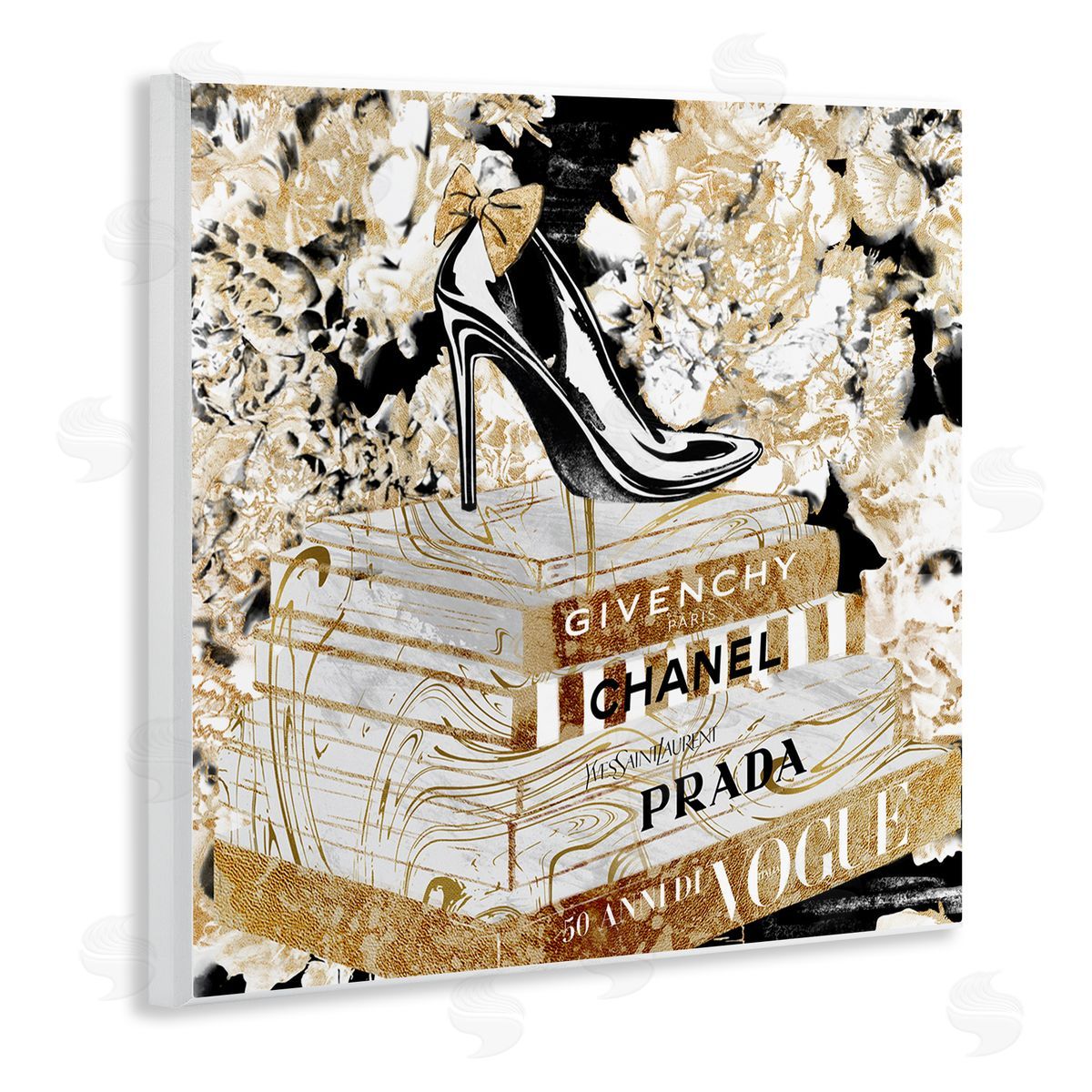 Black Heels on Golden Books Wood Plaque Wall Art, Home Decor by Ziwei Li
