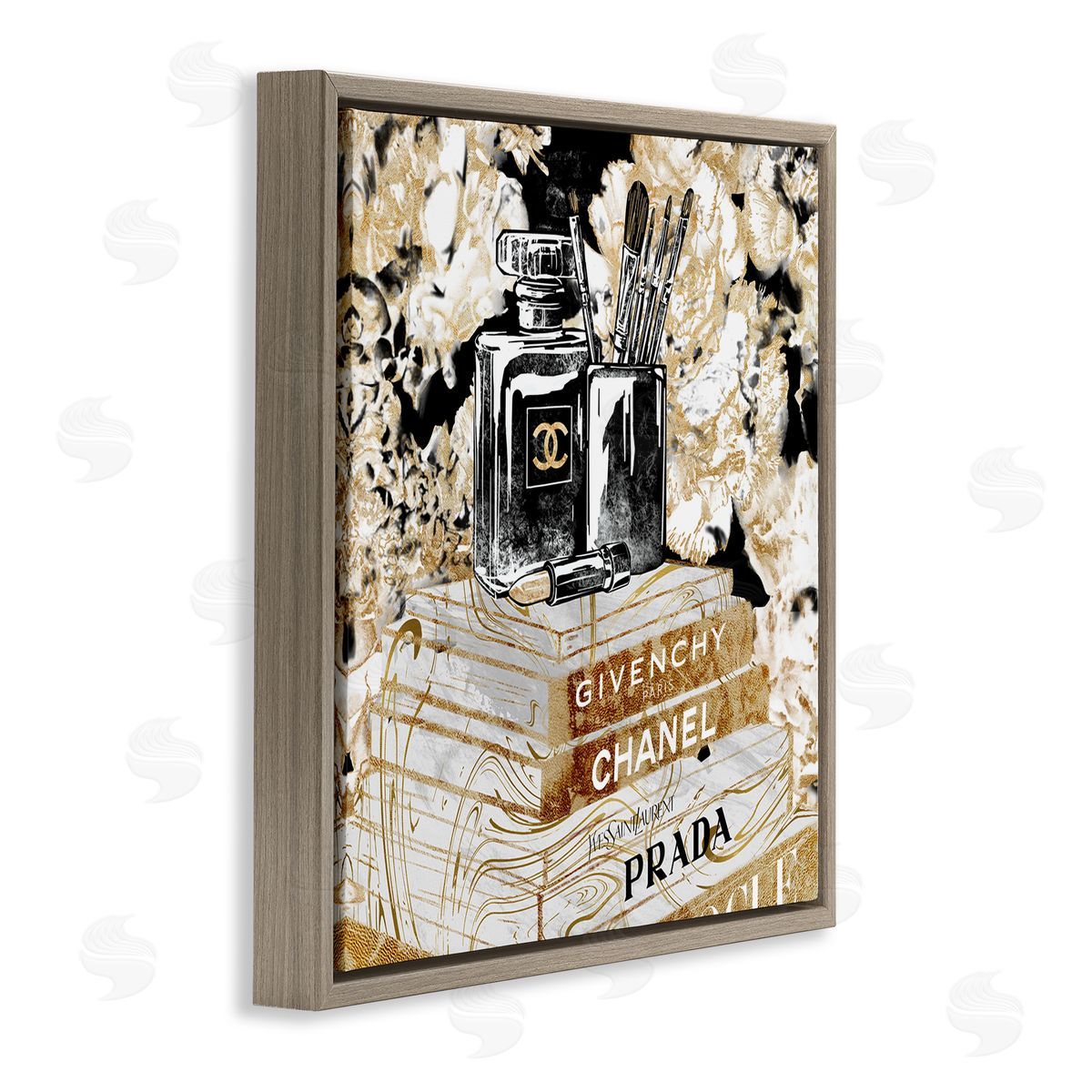 Cosmetics on Golden Books Brown Floating Frame Canvas Wall Art, Home Decor by Ziwei Li
