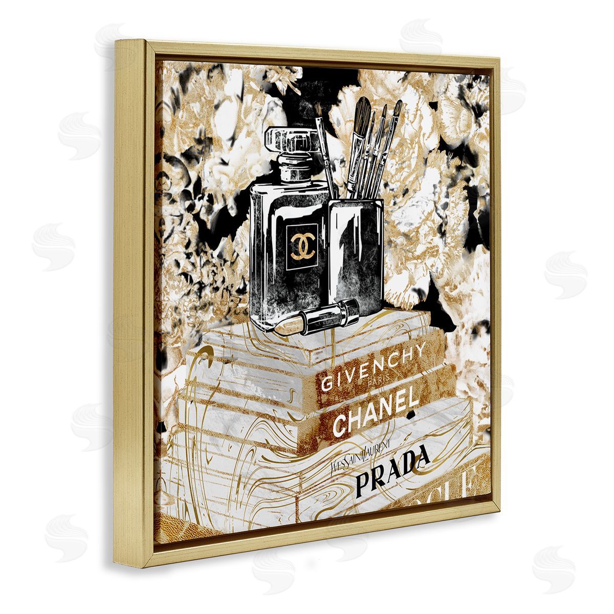 Cosmetics on Golden Books Gold Floating Frame Canvas Wall Art, Home Decor by Ziwei Li