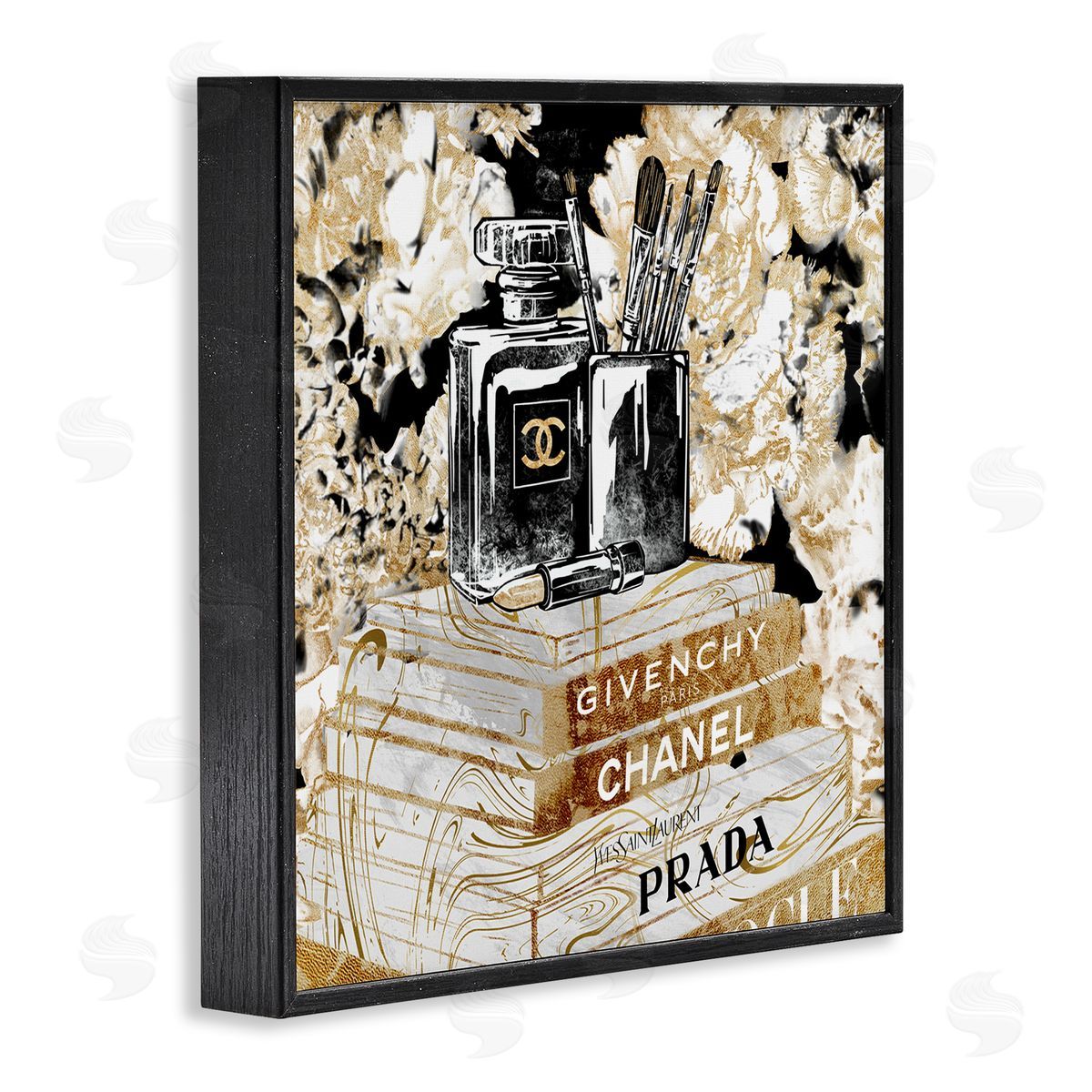 Cosmetics on Golden Books Black Frame Print Wall Art, Home Decor by Ziwei Li