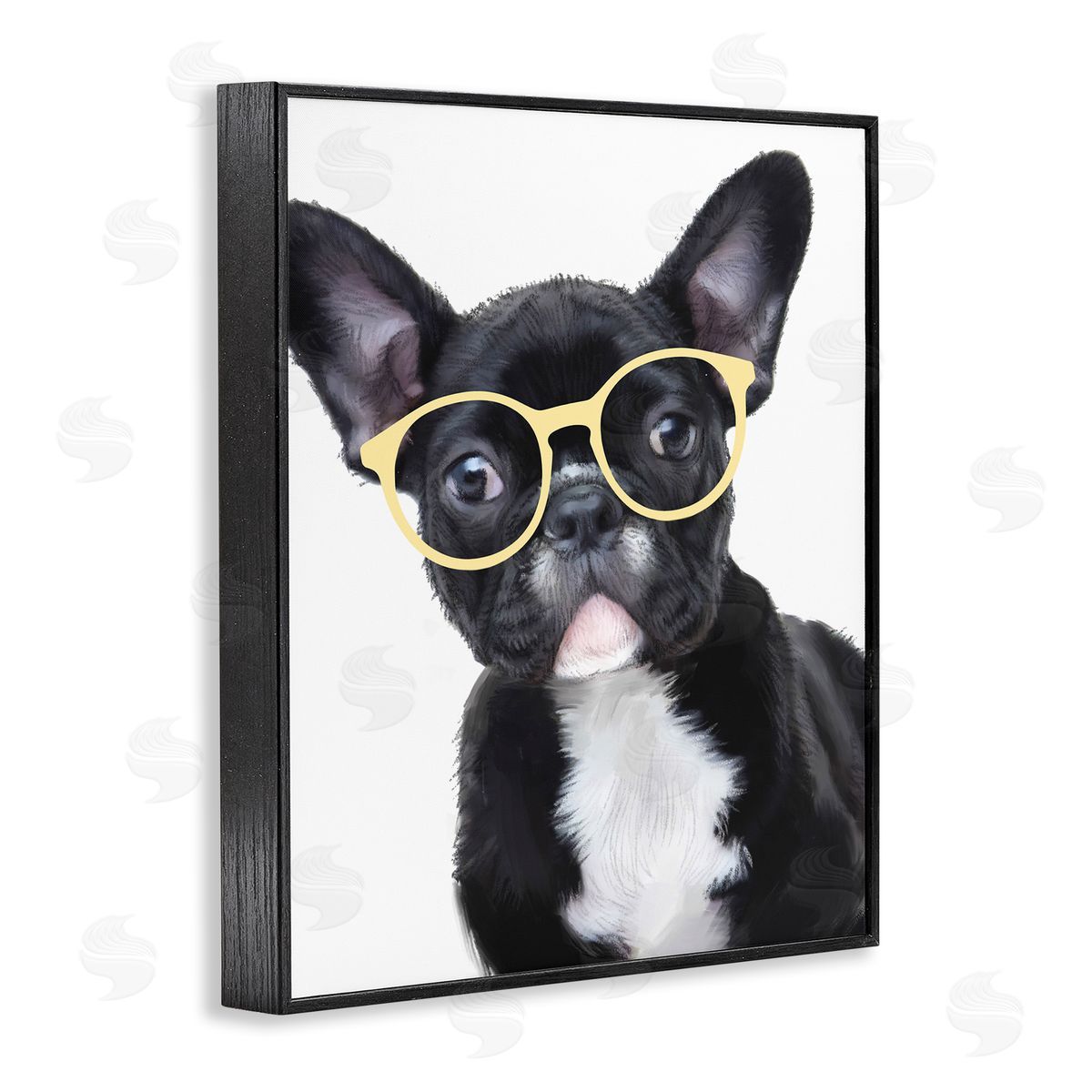 French Bulldog with Yellow Glasses Black Frame Print Wall Art, Home Decor by Ziwei Li