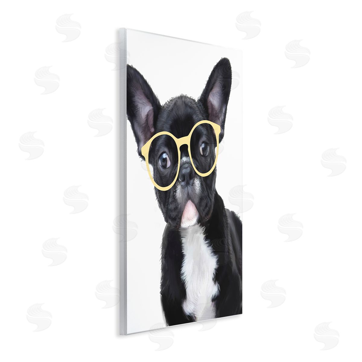 French Bulldog with Yellow Glasses Wood Plaque Wall Art, Home Decor by Ziwei Li