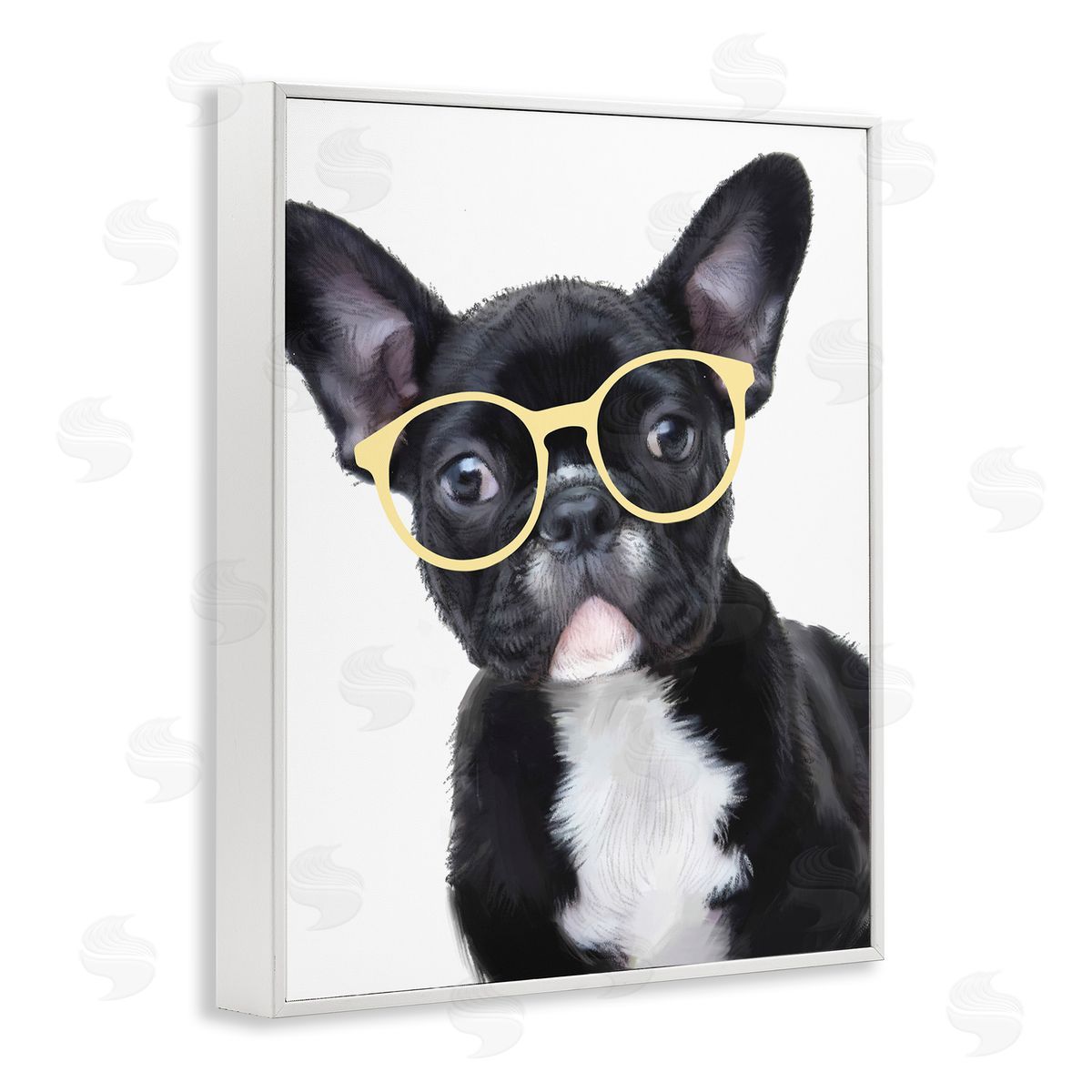 French Bulldog with Yellow Glasses White Frame Print Wall Art, Home Decor by Ziwei Li