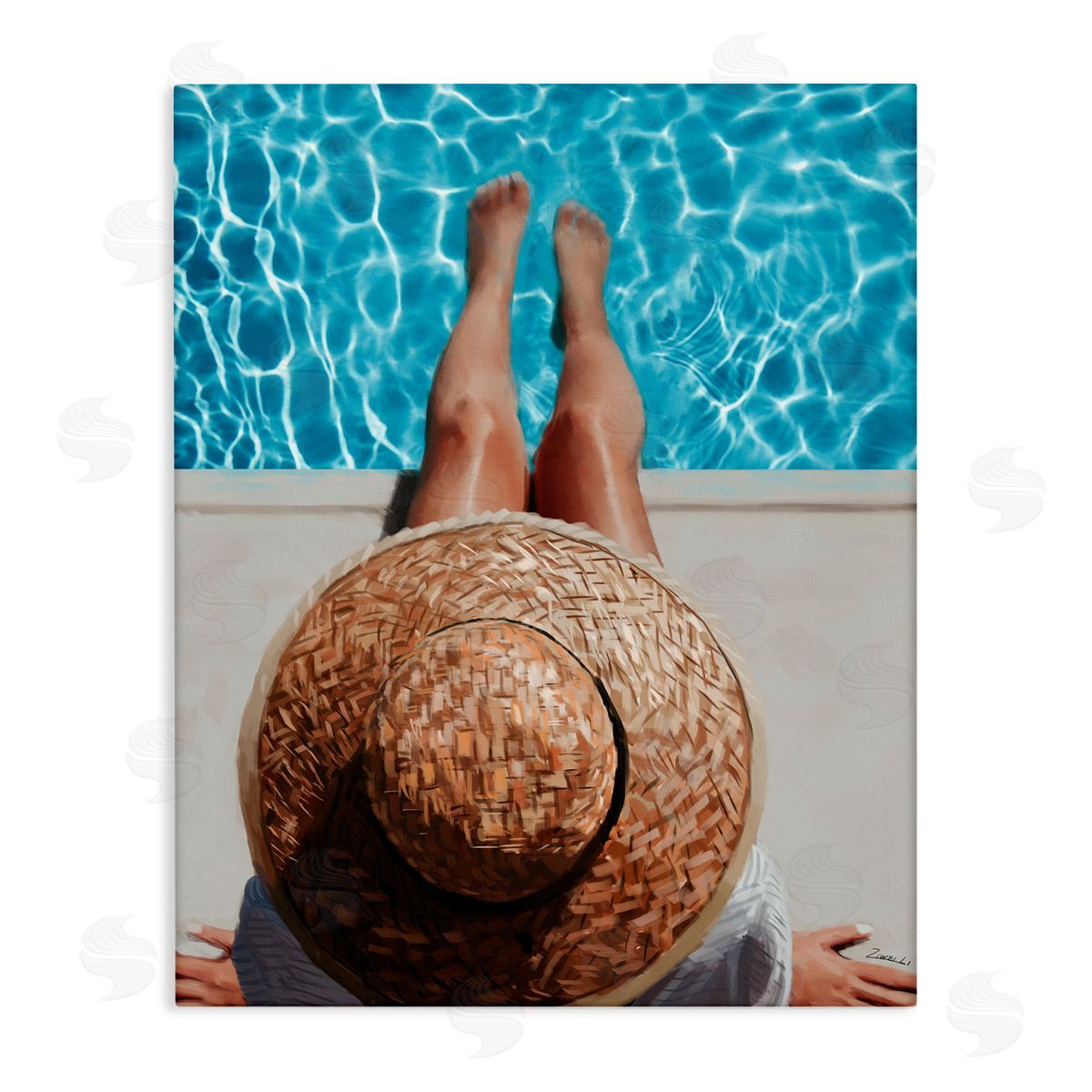 Summer Poolside Sunhat Woman Canvas Wall Art, Home Decor by Ziwei Li