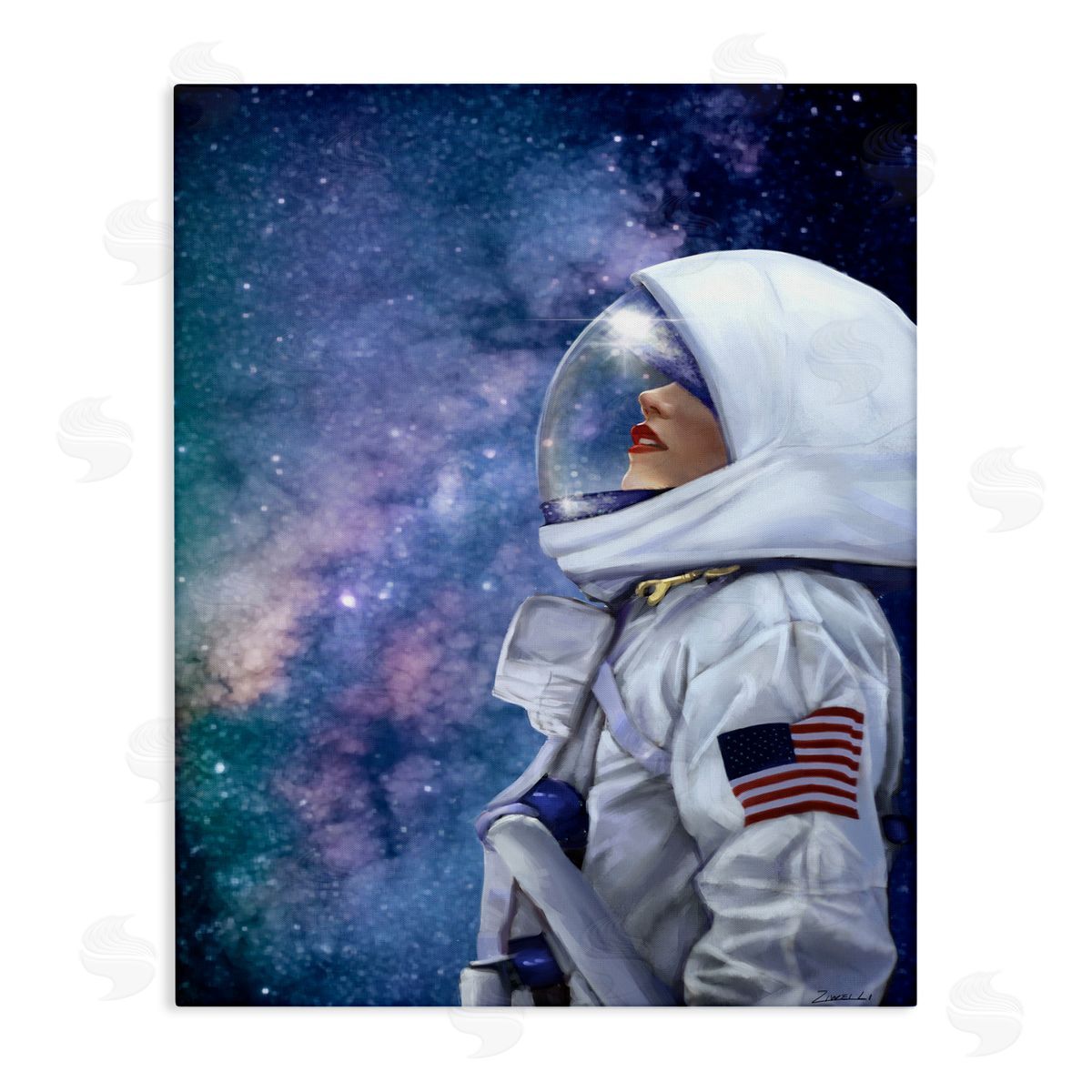 Female Astronaut in Space Canvas Wall Art, Home Decor by Ziwei Li