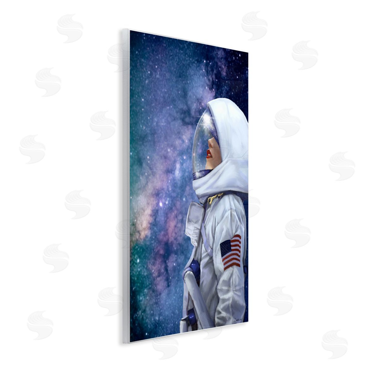 Female Astronaut in Space Wood Plaque Wall Art, Home Decor by Ziwei Li