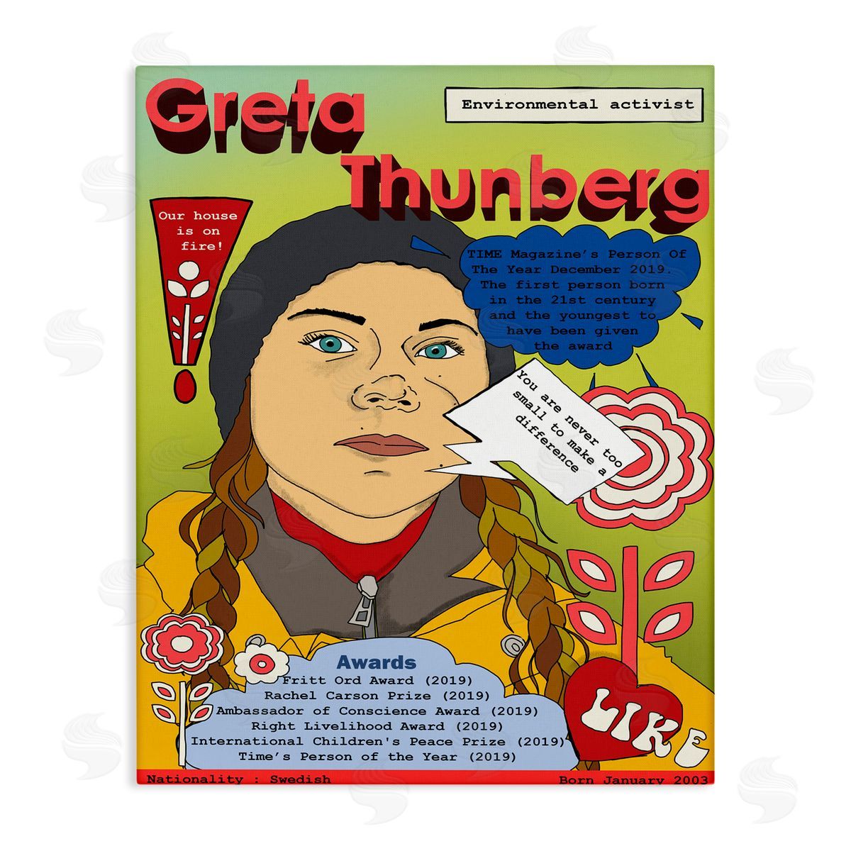 Greta Thornburg Magazine Illustration Canvas Wall Art, Home Decor by Sangita Bachelet