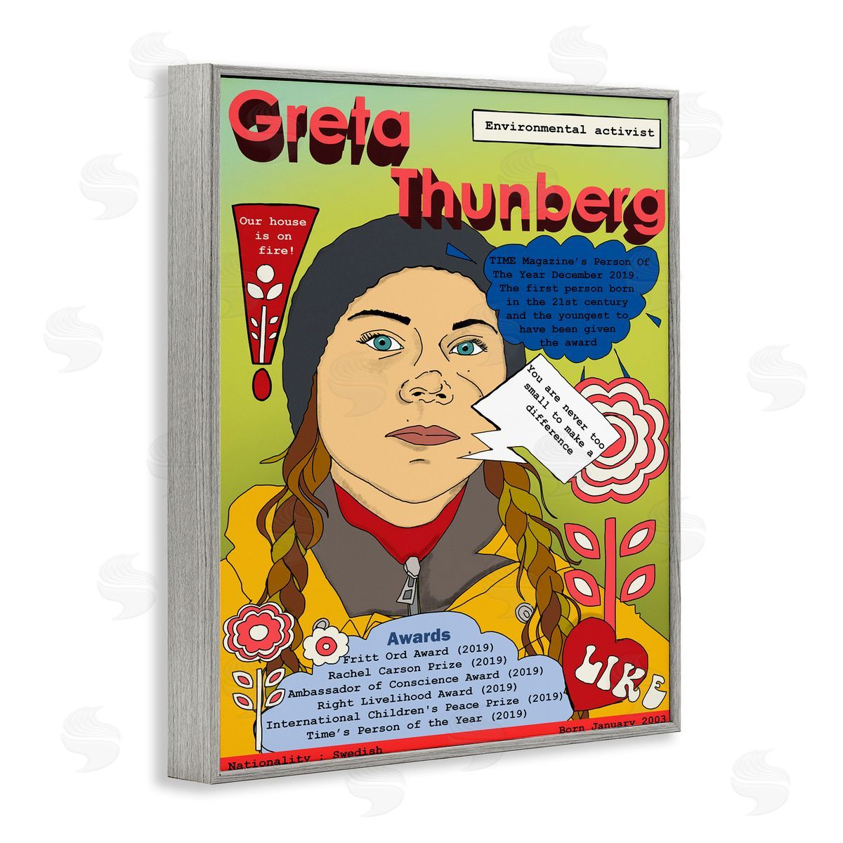 Greta Thornburg Magazine Illustration Grey Frame Print Wall Art, Home Decor by Sangita Bachelet