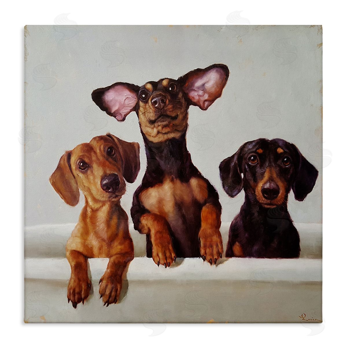 Dachshunds in Bathtub Canvas Wall Art, Home Decor by Lucia Heffernan