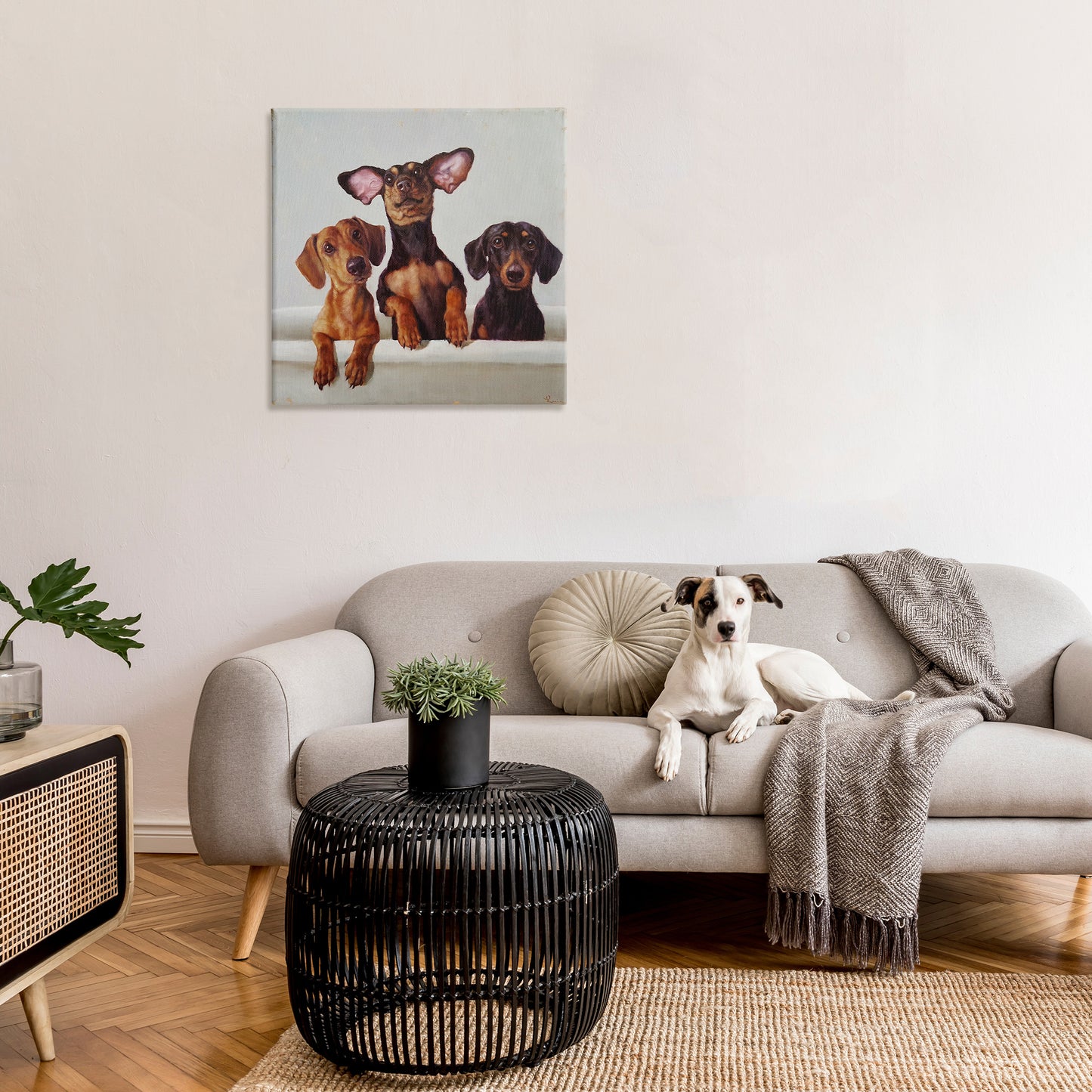 Dachshunds in Bathtub Canvas Wall Art in Room, Home Decor by Lucia Heffernan